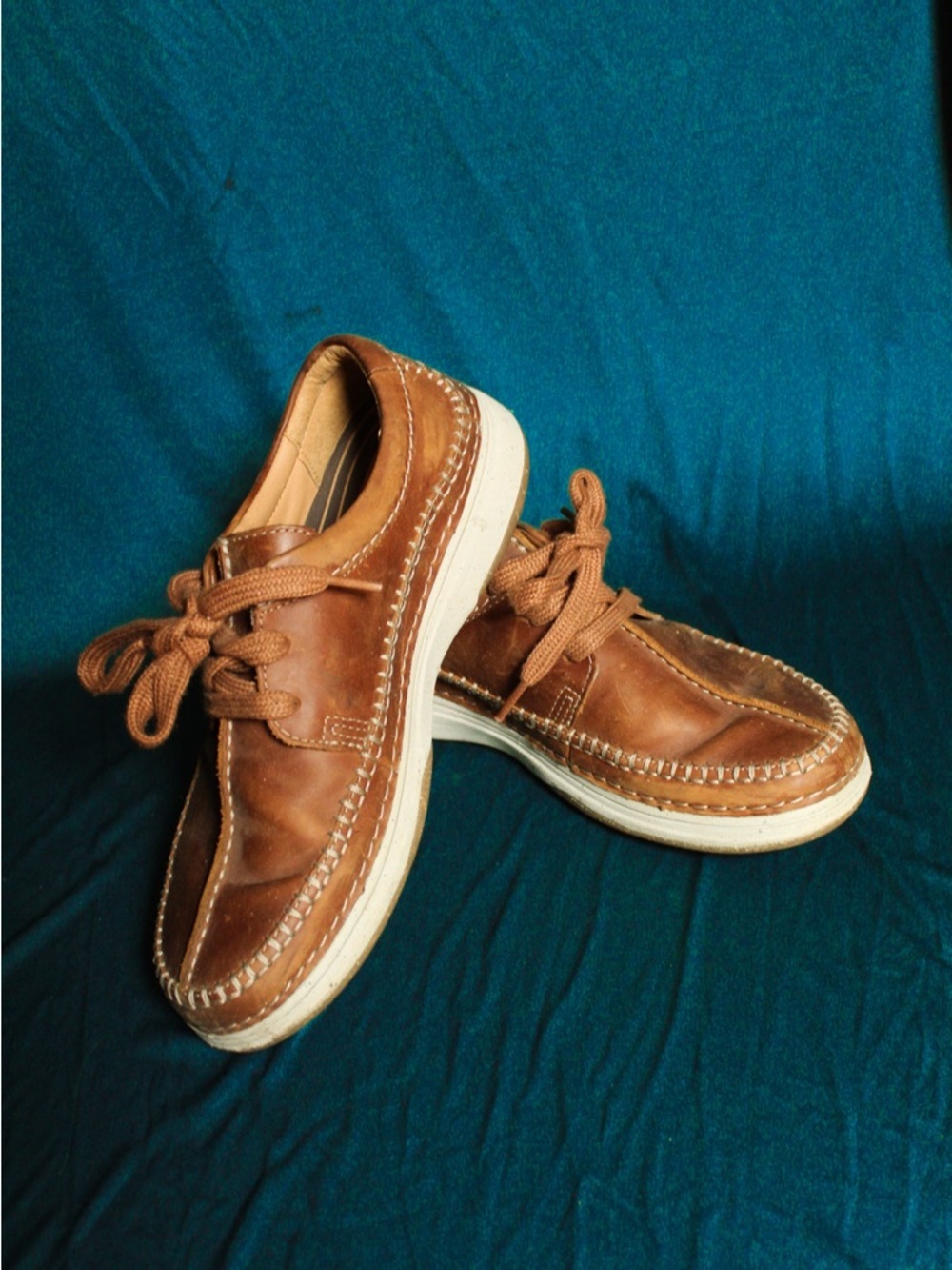 Clarks Brown Leather Boat Shoes with White Sole